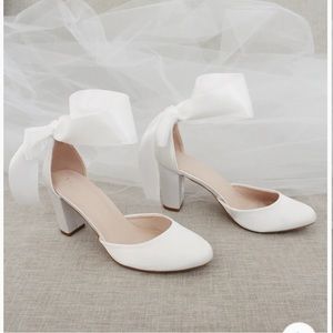 White Satin Block Heel